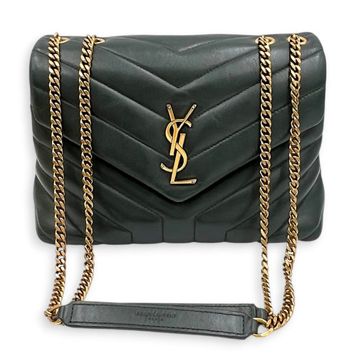 Loulou Shoulder Bag Green in Calfskin, Gold hardware