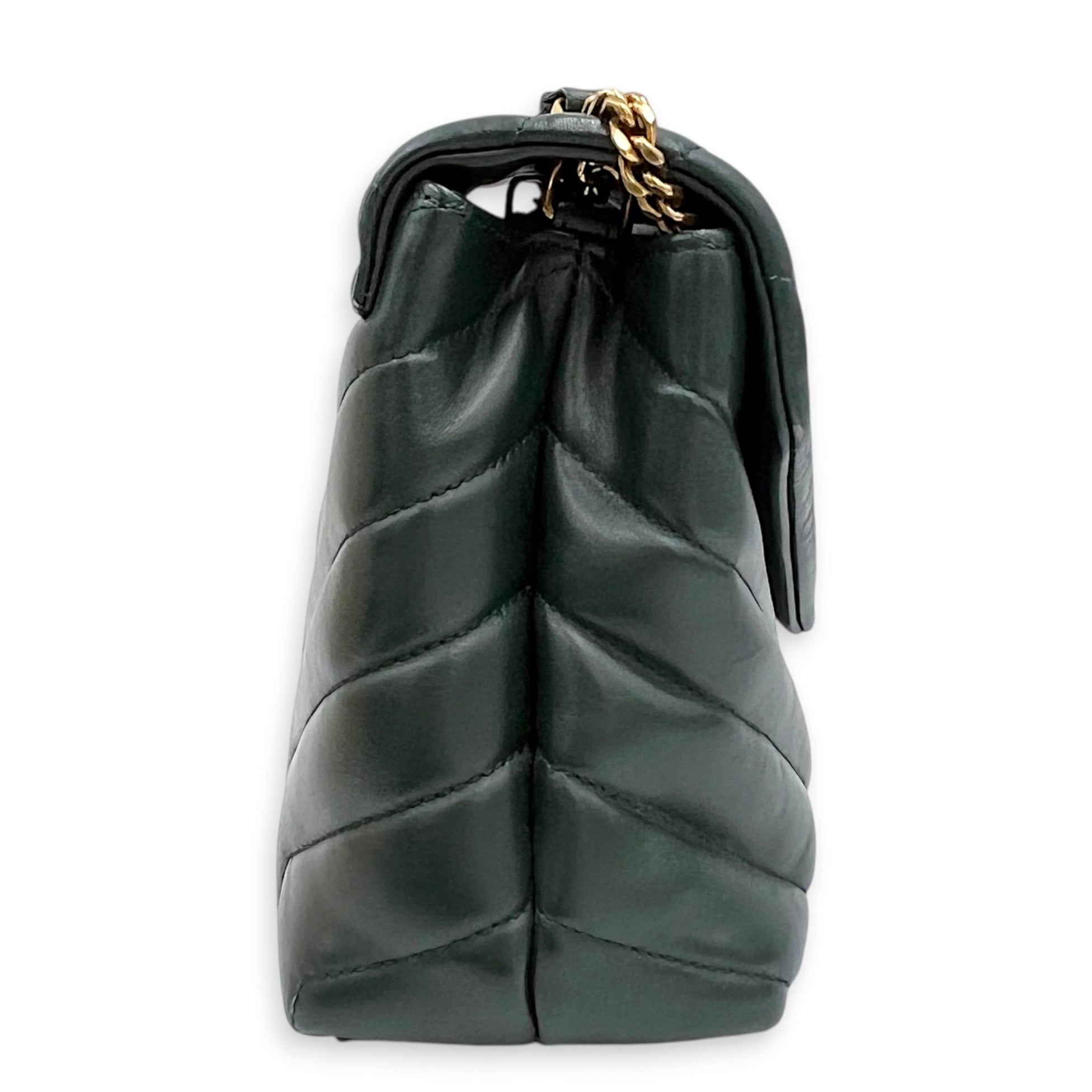 Loulou Shoulder Bag Green in Calfskin, Gold hardware