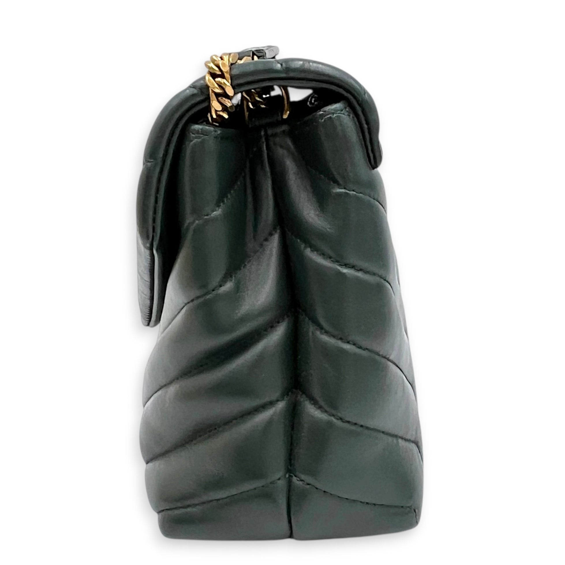Loulou Shoulder Bag Green in Calfskin, Gold hardware