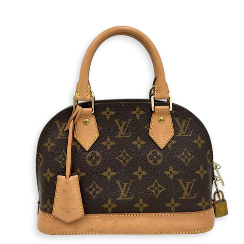 Alma Top Handle Bag BB Brown in Coated Canvas, Gold hardware