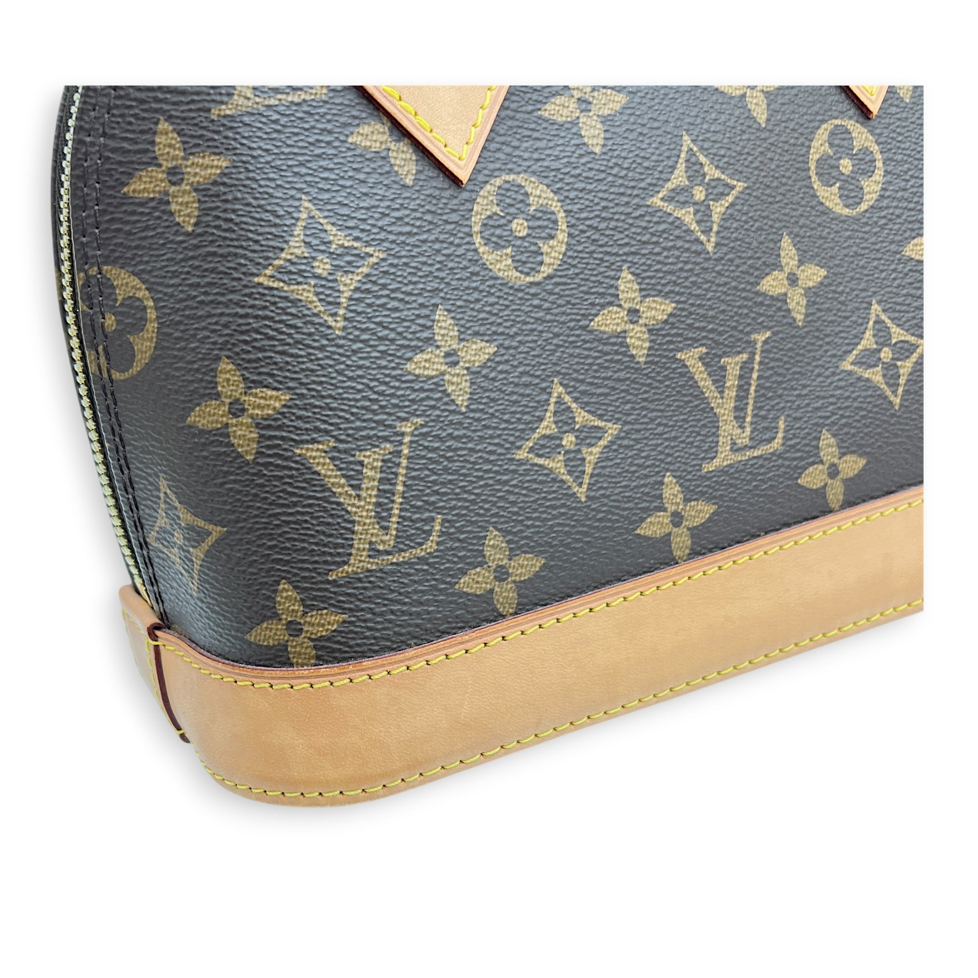 Alma Top Handle Bag BB Brown in Coated Canvas, Gold hardware