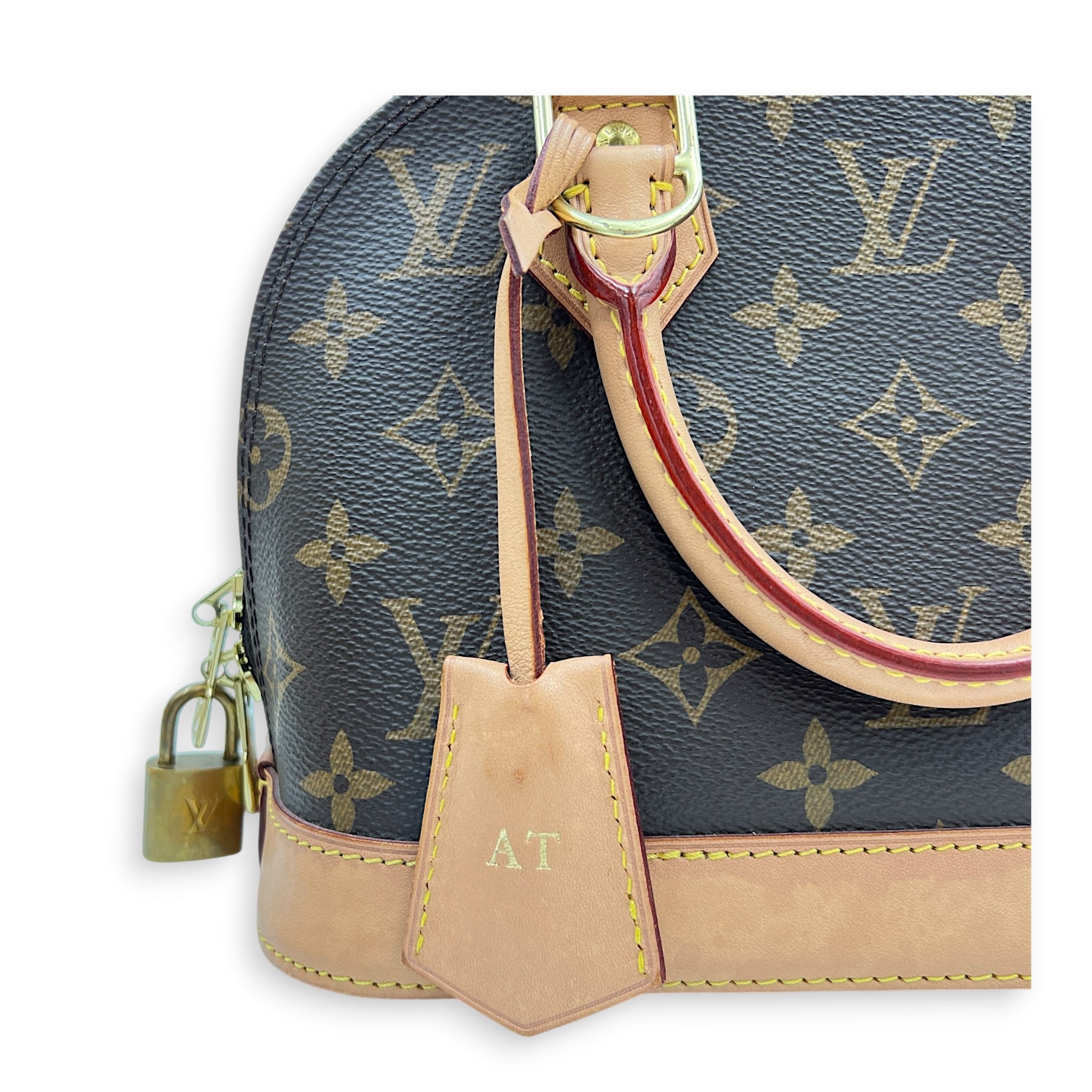 Alma Top Handle Bag BB Brown in Coated Canvas, Gold hardware