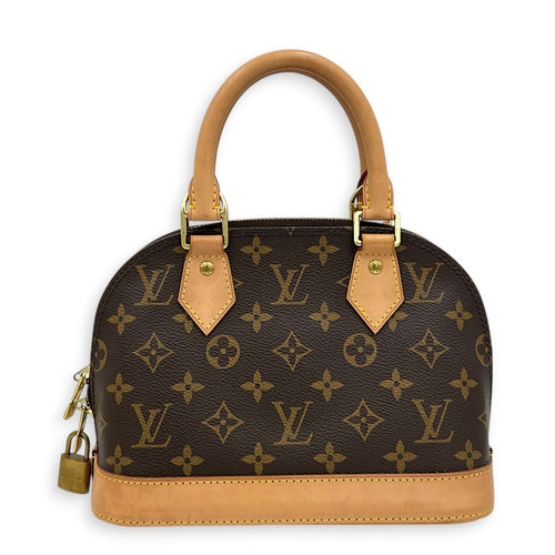Alma Top Handle Bag BB Brown in Coated Canvas, Gold hardware