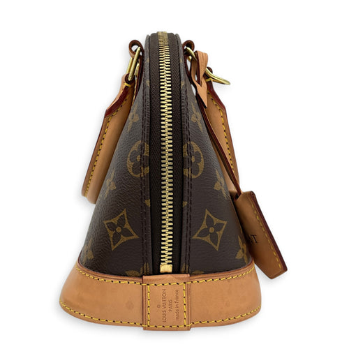 Alma Top Handle Bag BB Brown in Coated Canvas, Gold hardware