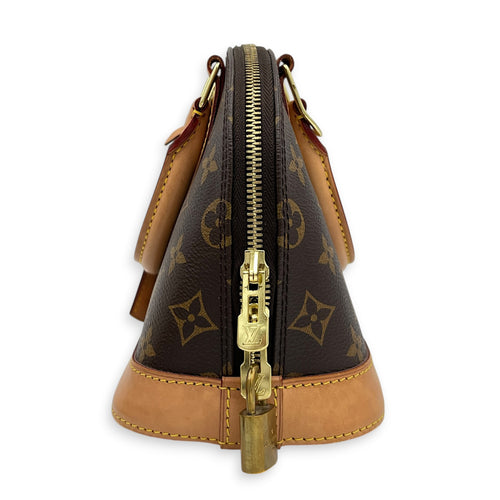 Alma Top Handle Bag BB Brown in Coated Canvas, Gold hardware
