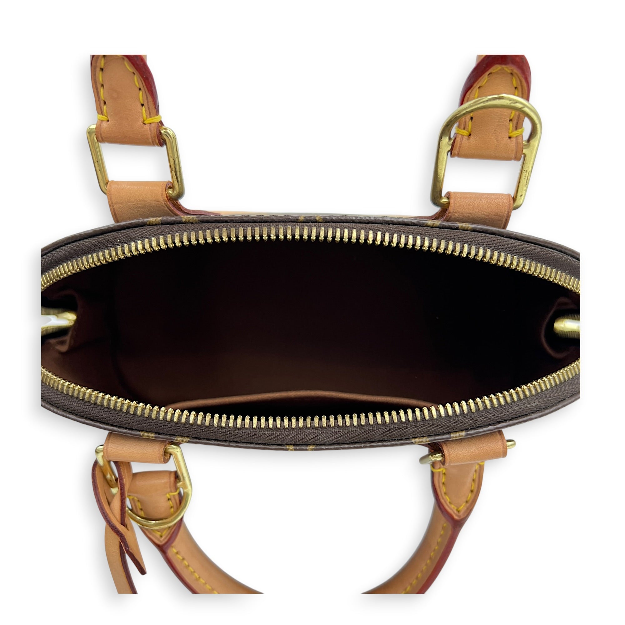 Alma Top Handle Bag BB Brown in Coated Canvas, Gold hardware