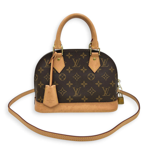 Alma Top Handle Bag BB Brown in Coated Canvas, Gold hardware