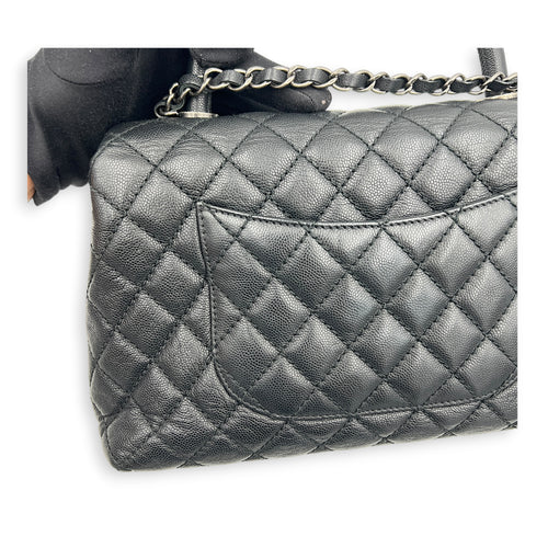 Coco Medium Black Top Handle Bag in Caviar Leather, Ruthenium hardware