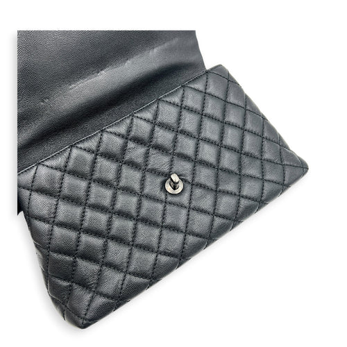 Coco Medium Black Top Handle Bag in Caviar Leather, Ruthenium hardware