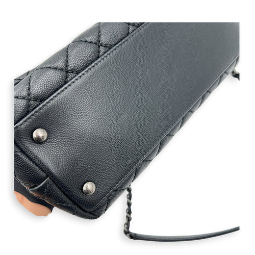 Coco Medium Black Top Handle Bag in Caviar Leather, Ruthenium hardware