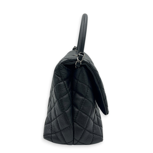 Coco Medium Black Top Handle Bag in Caviar Leather, Ruthenium hardware