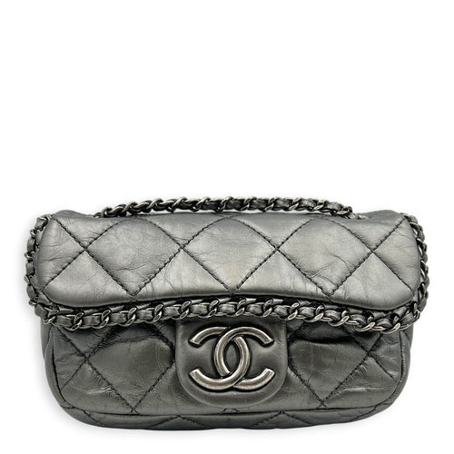 Chain Around Shoulder Bag Silver in Calfskin, Ruthenium hardware