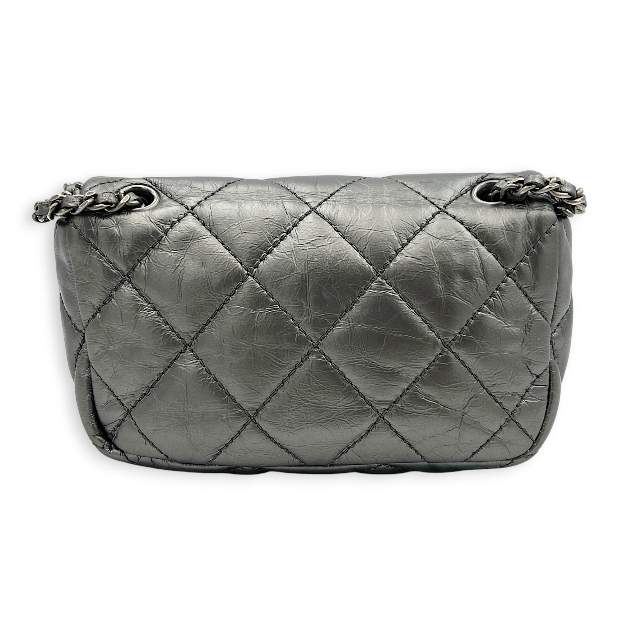Chain Around Shoulder Bag Silver in Calfskin, Ruthenium hardware