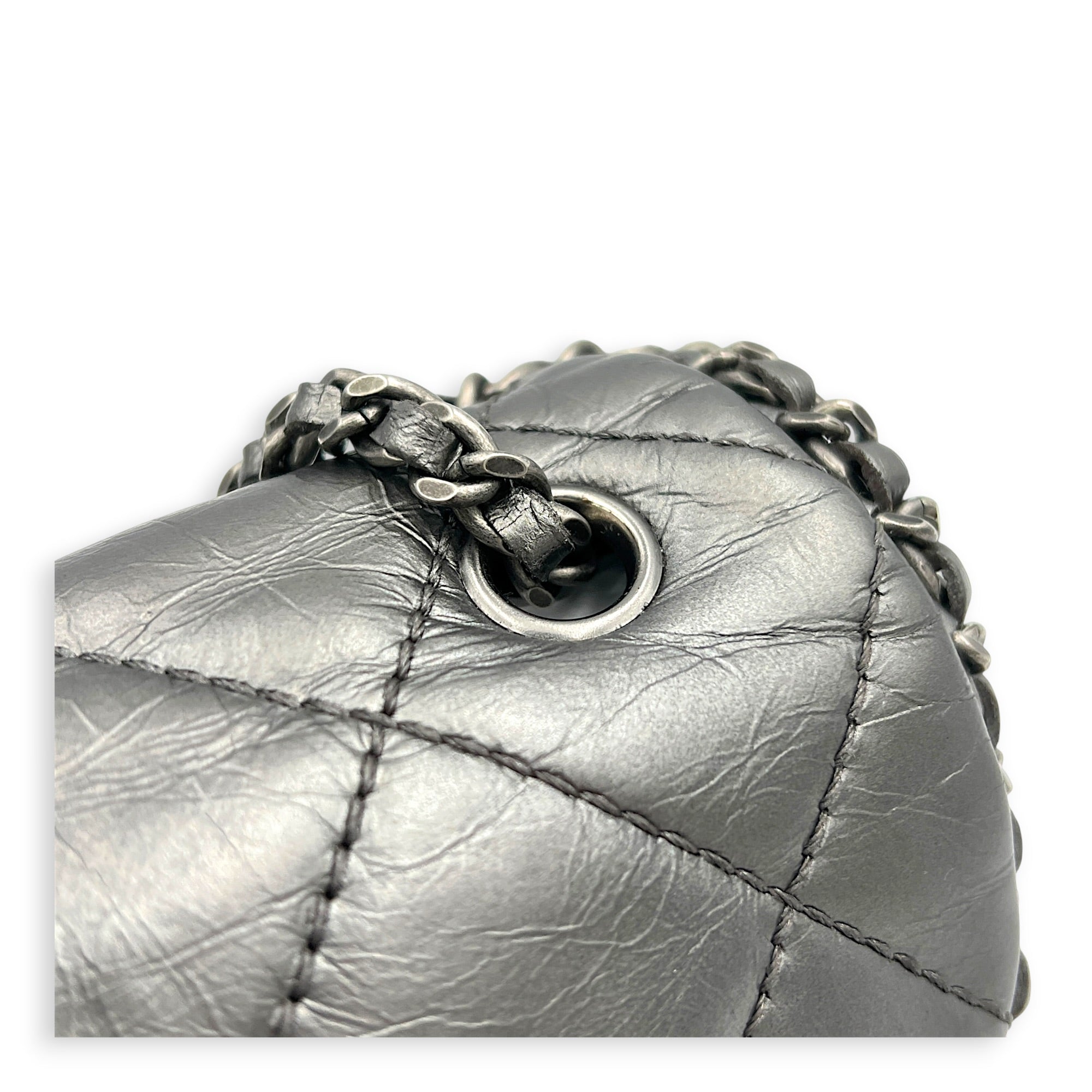 Chain Around Shoulder Bag Silver in Calfskin, Ruthenium hardware