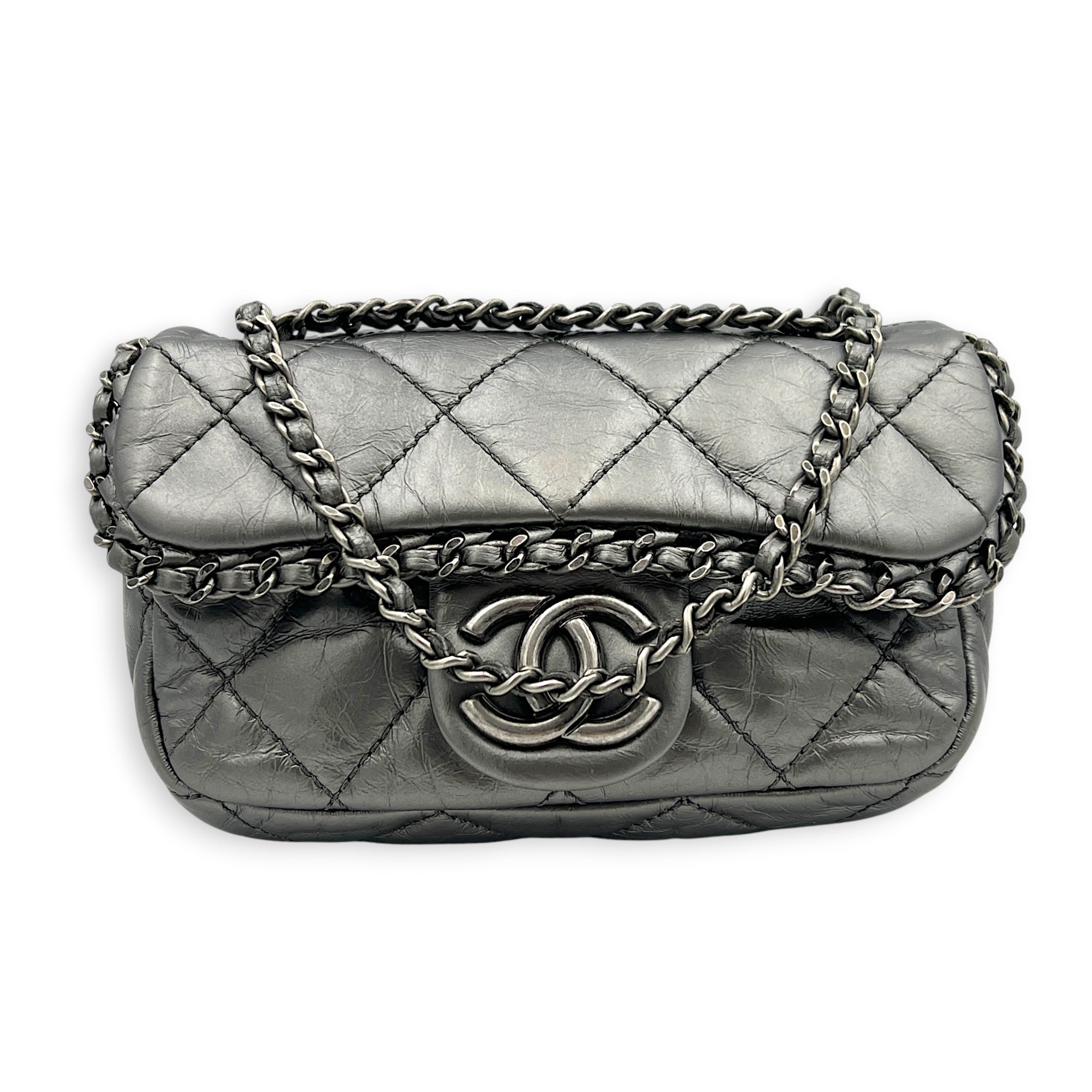 Chain Around Shoulder Bag Silver in Calfskin, Ruthenium hardware