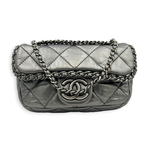 Chain Around Shoulder Bag Silver in Calfskin, Ruthenium hardware
