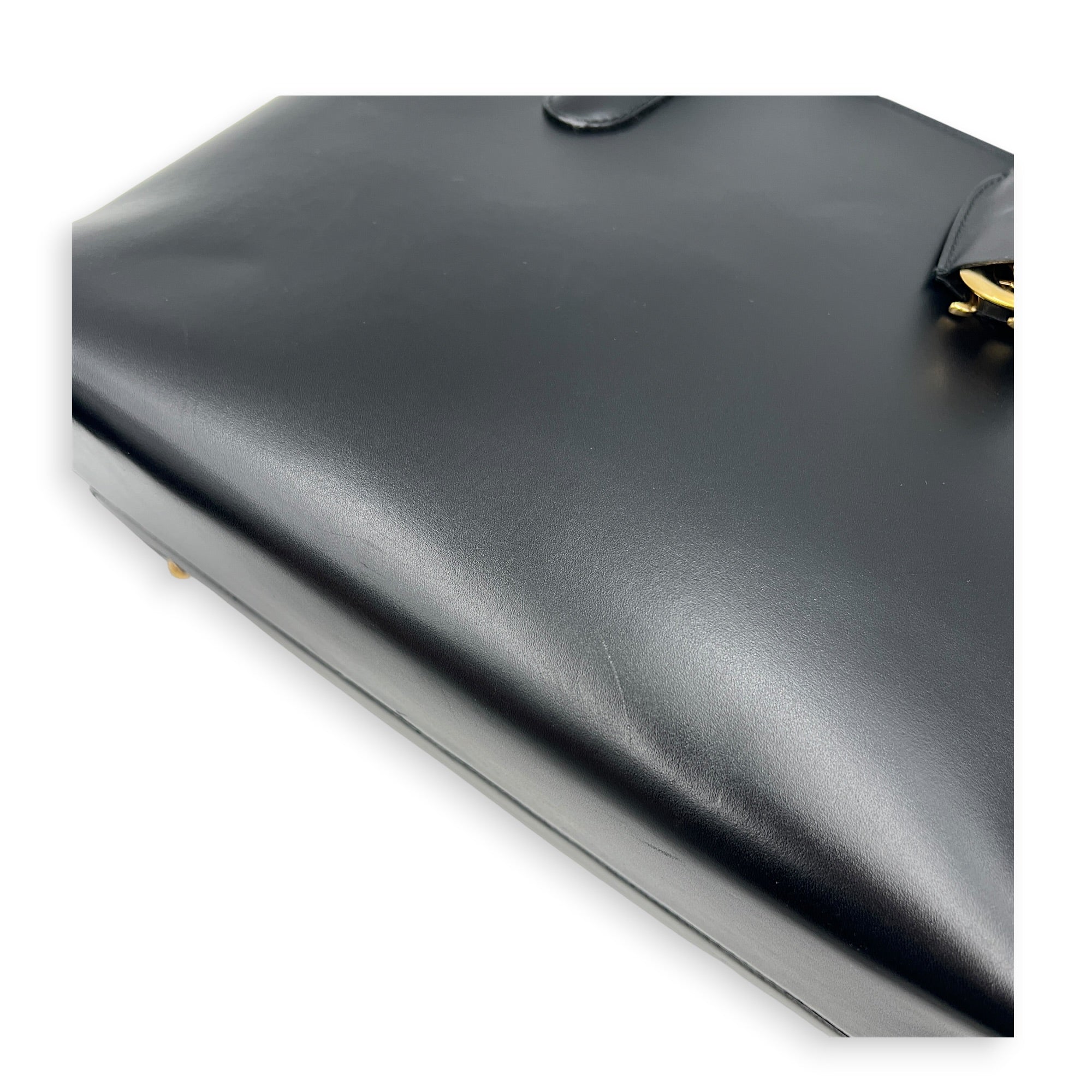 Open Bar Top Handle Bag Black in Calfskin, Gold hardware