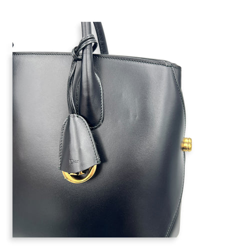Open Bar Top Handle Bag Black in Calfskin, Gold hardware