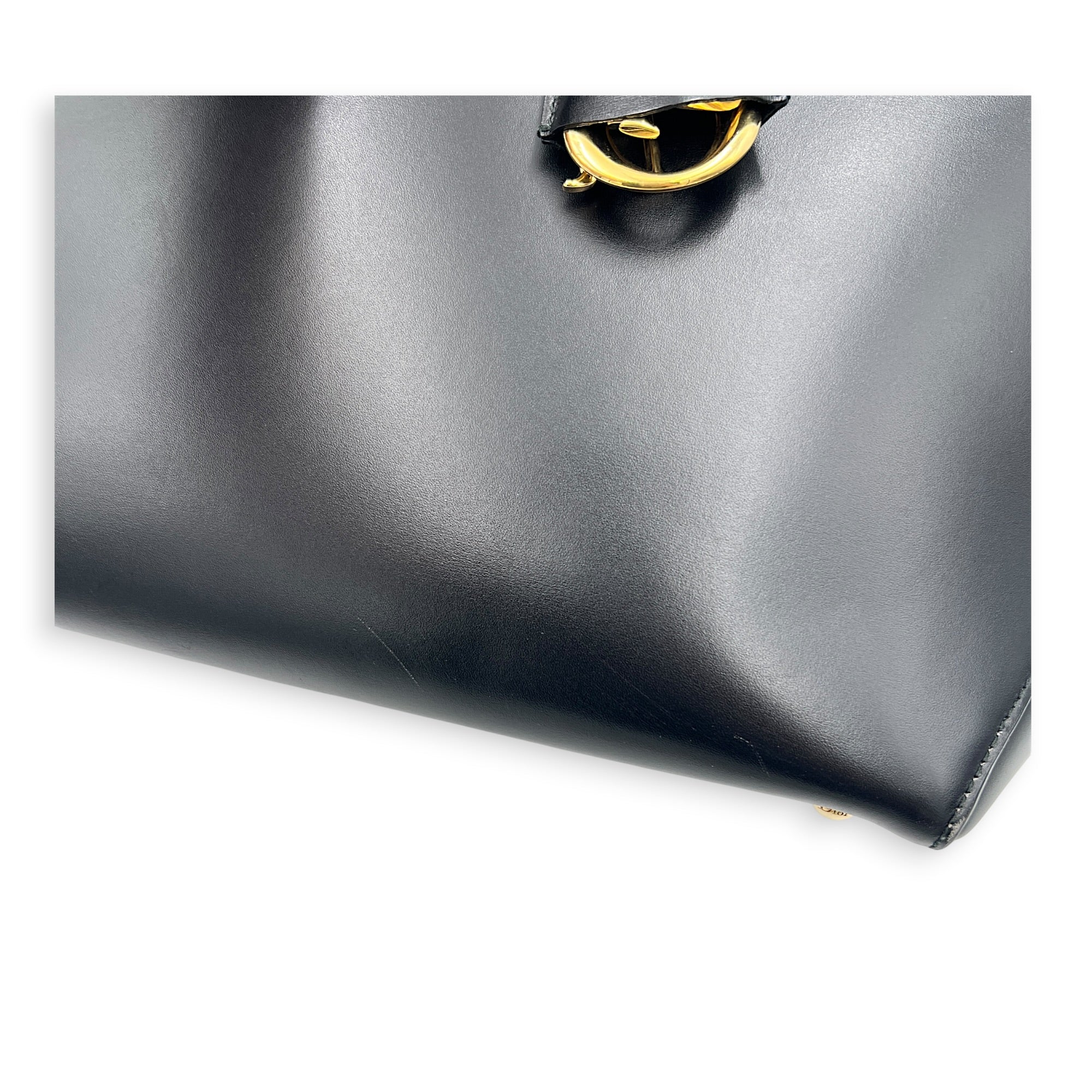 Open Bar Top Handle Bag Black in Calfskin, Gold hardware