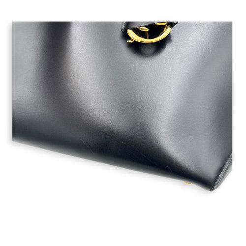 Open Bar Top Handle Bag Black in Calfskin, Gold hardware