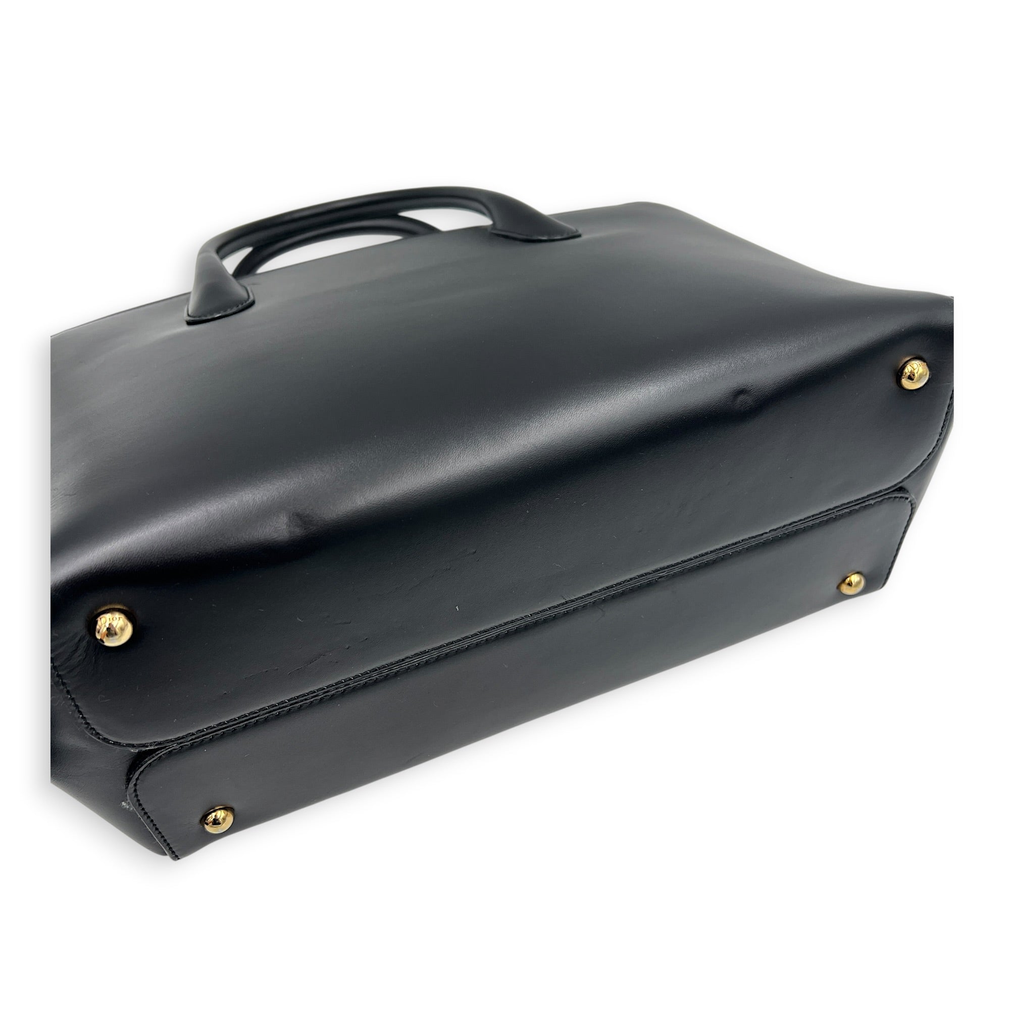 Open Bar Top Handle Bag Black in Calfskin, Gold hardware