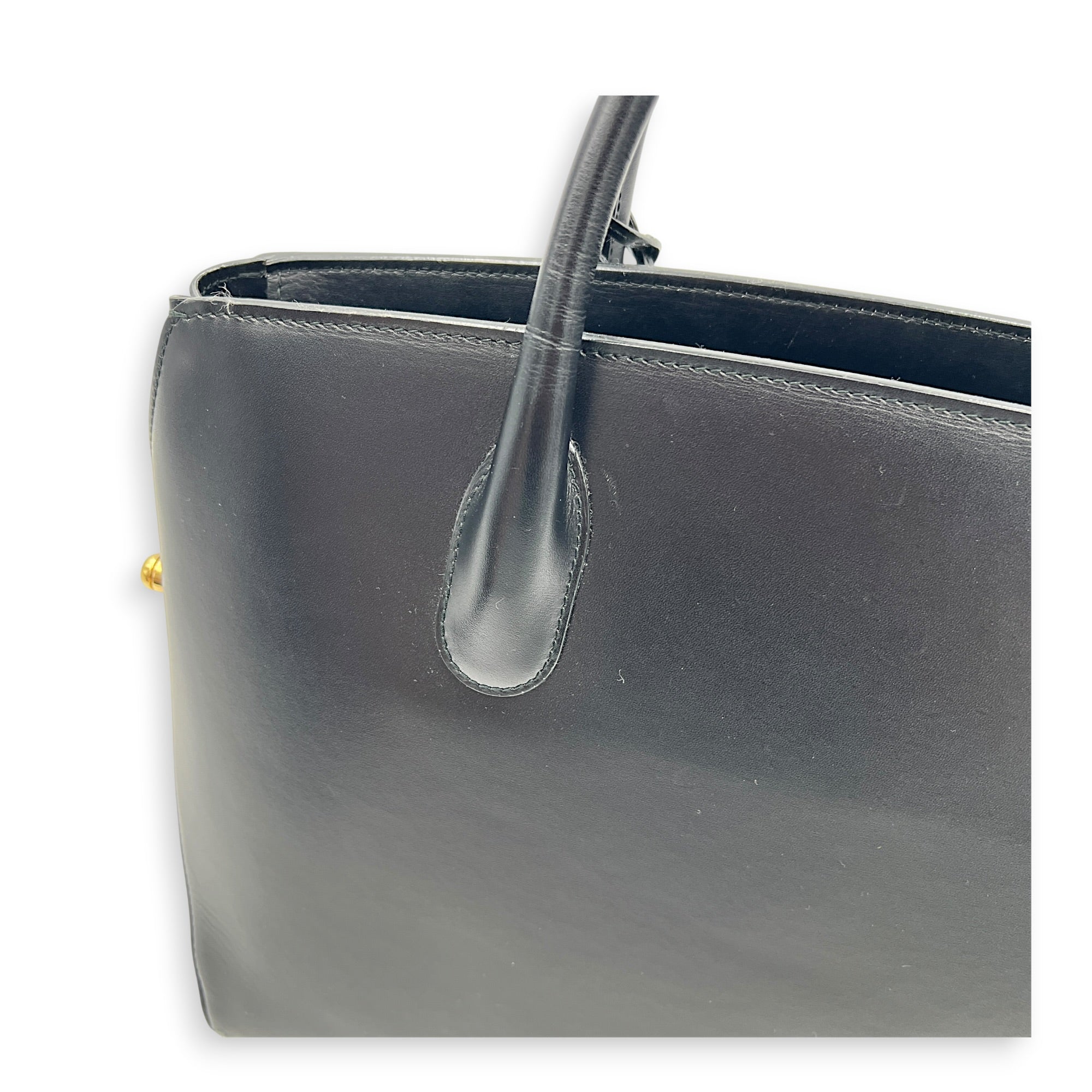 Open Bar Top Handle Bag Black in Calfskin, Gold hardware