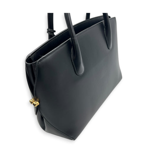 Open Bar Top Handle Bag Black in Calfskin, Gold hardware