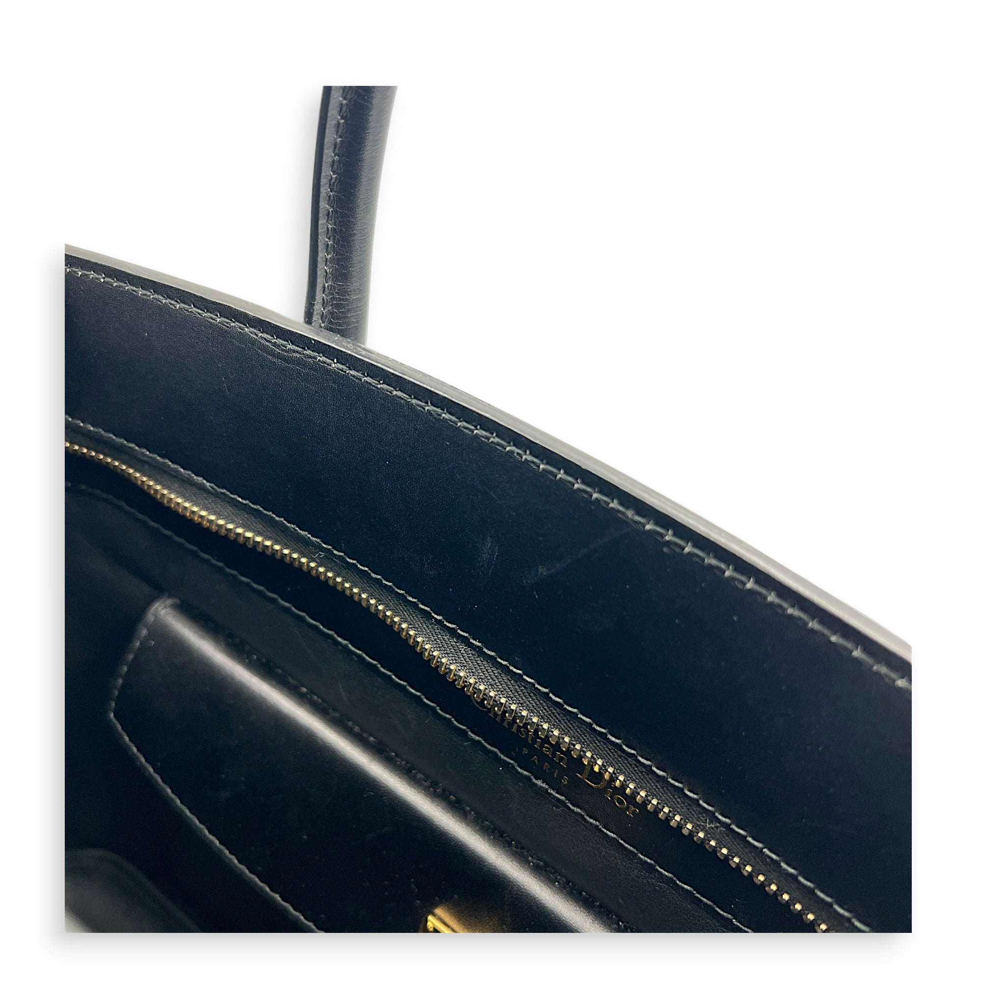 Open Bar Top Handle Bag Black in Calfskin, Gold hardware