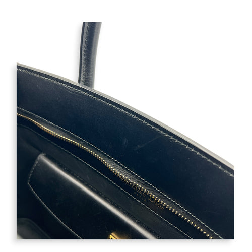 Open Bar Top Handle Bag Black in Calfskin, Gold hardware