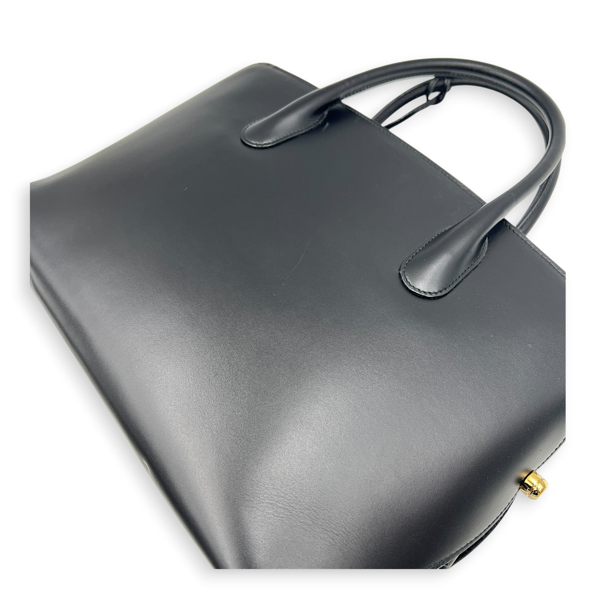 Open Bar Top Handle Bag Black in Calfskin, Gold hardware