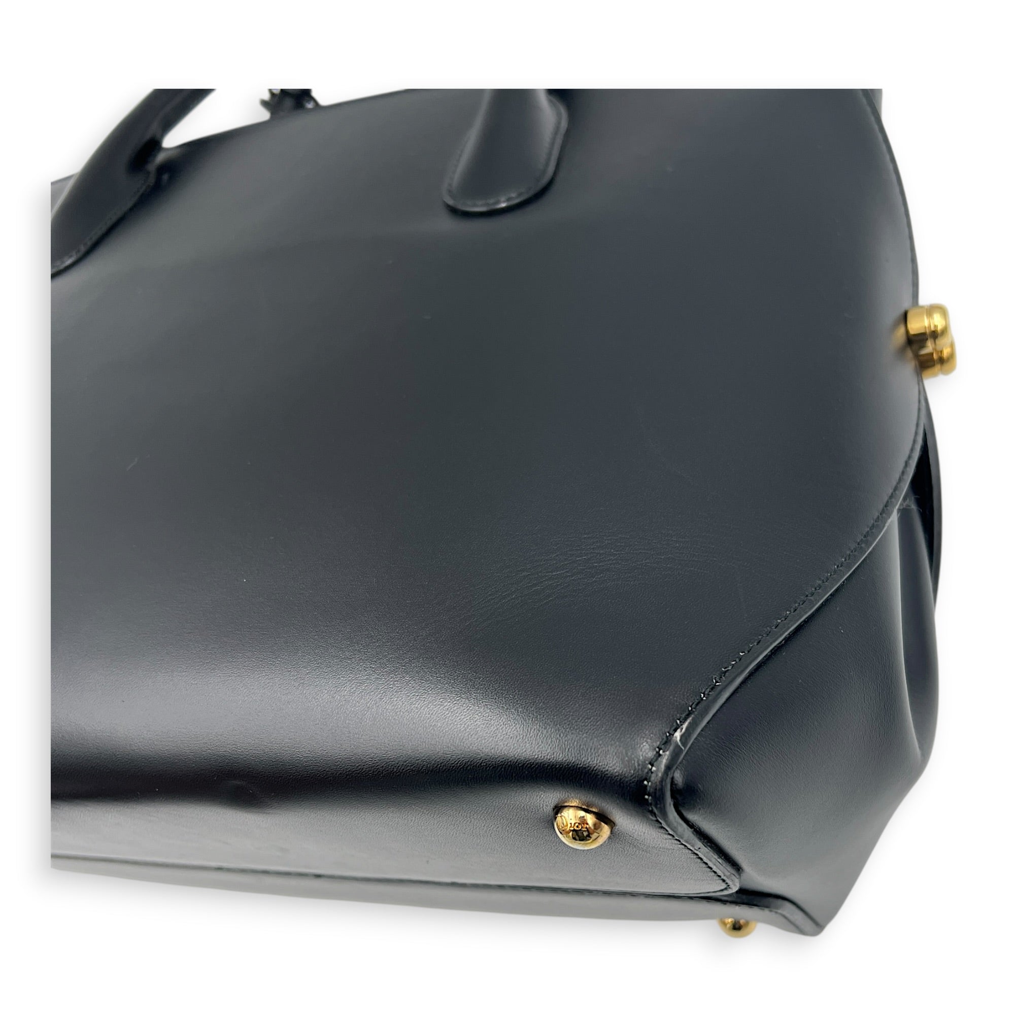 Open Bar Top Handle Bag Black in Calfskin, Gold hardware