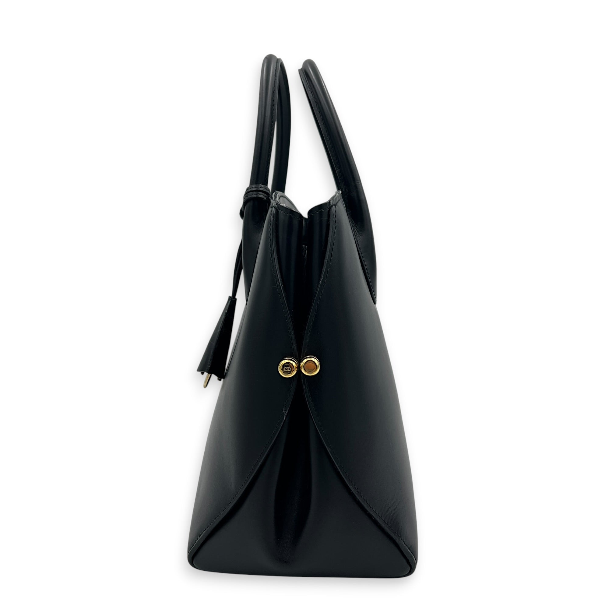 Open Bar Top Handle Bag Black in Calfskin, Gold hardware