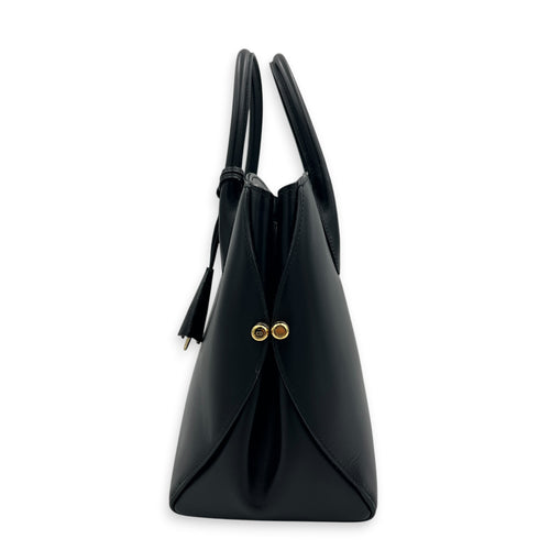 Open Bar Top Handle Bag Black in Calfskin, Gold hardware
