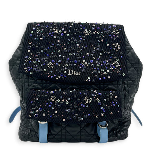Cannage Backpack Black in Lambskin, Silver hardware