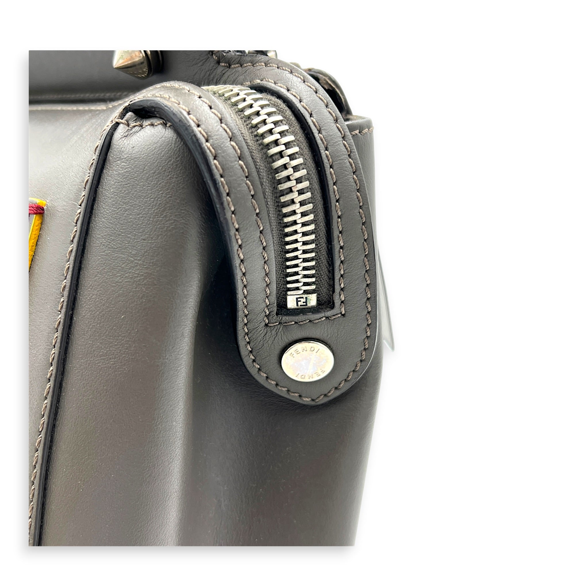 Dotcom Python Top Handle Bag Grey in Calfskin, Silver hardware