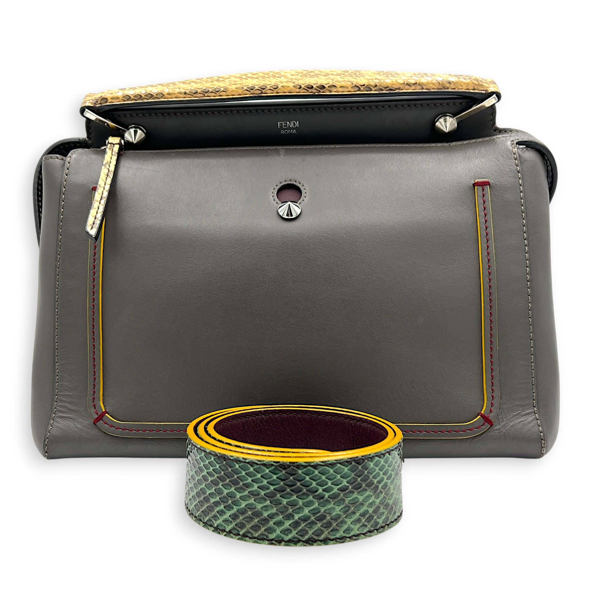 Dotcom Python Top Handle Bag Grey in Calfskin, Silver hardware