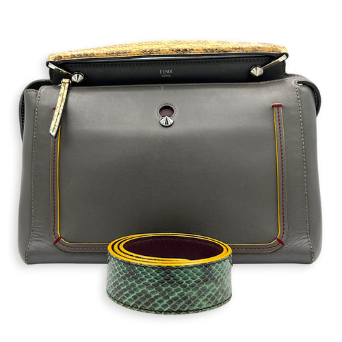 Dotcom Python Top Handle Bag Grey in Calfskin, Silver hardware