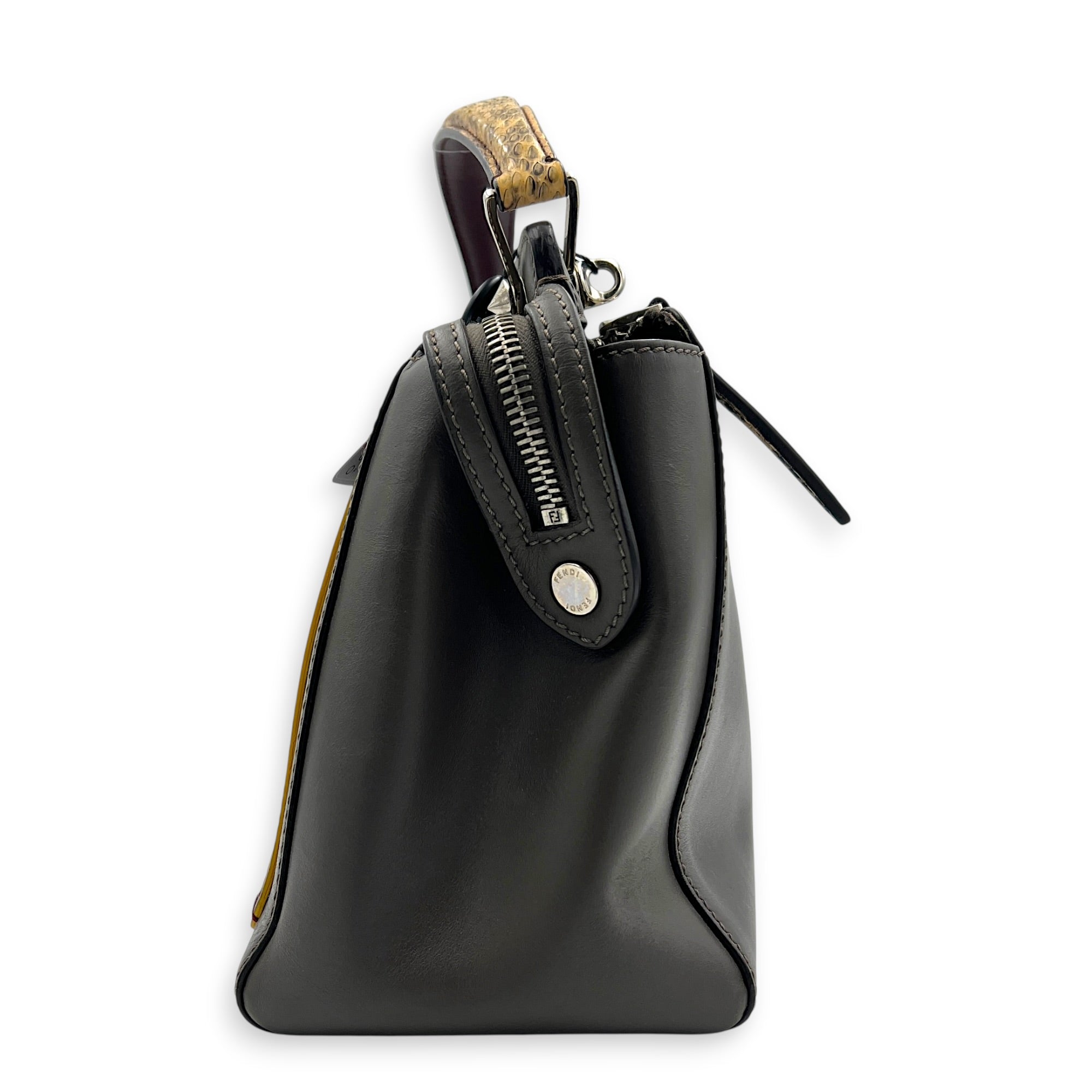 Dotcom Python Top Handle Bag Grey in Calfskin, Silver hardware