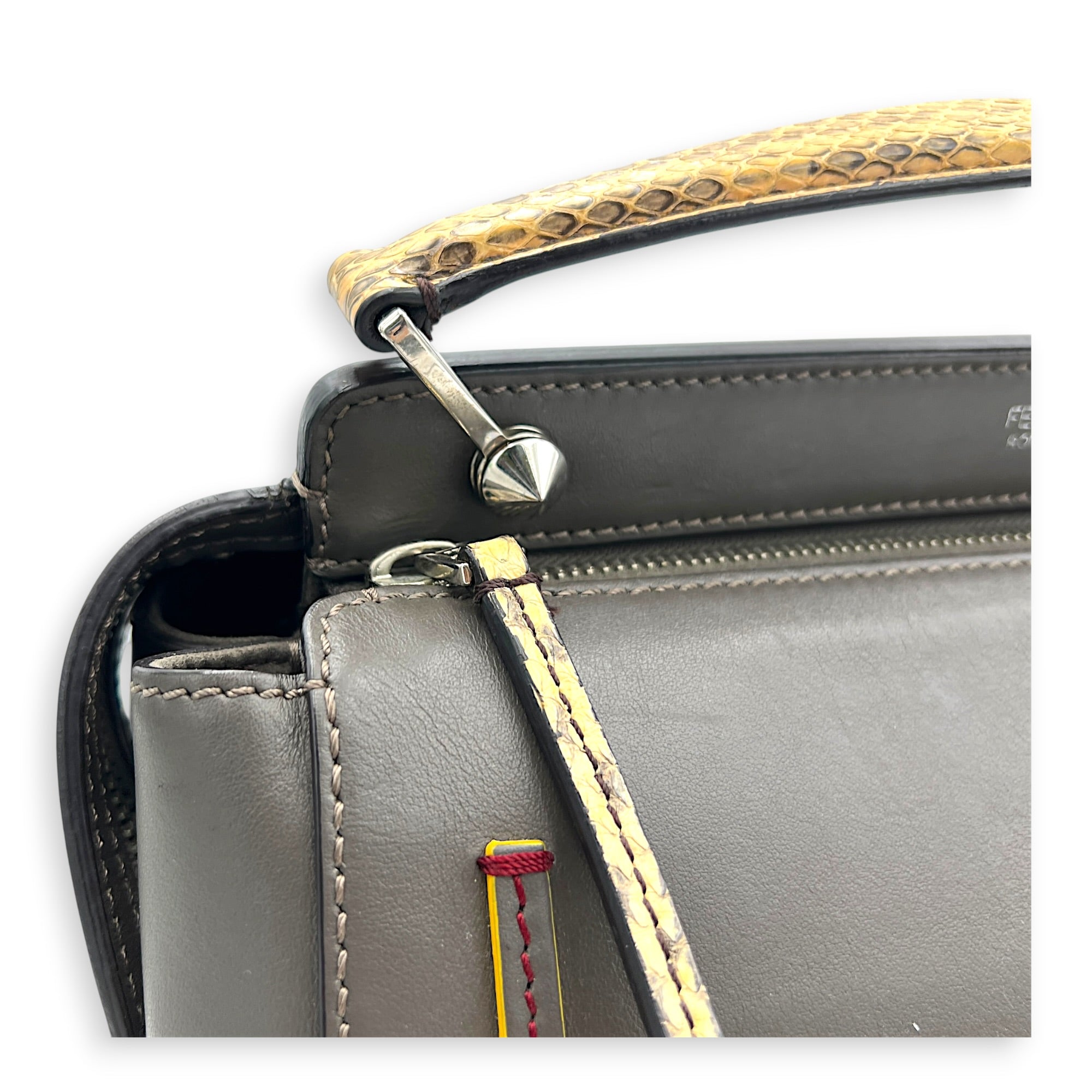 Dotcom Python Top Handle Bag Grey in Calfskin, Silver hardware