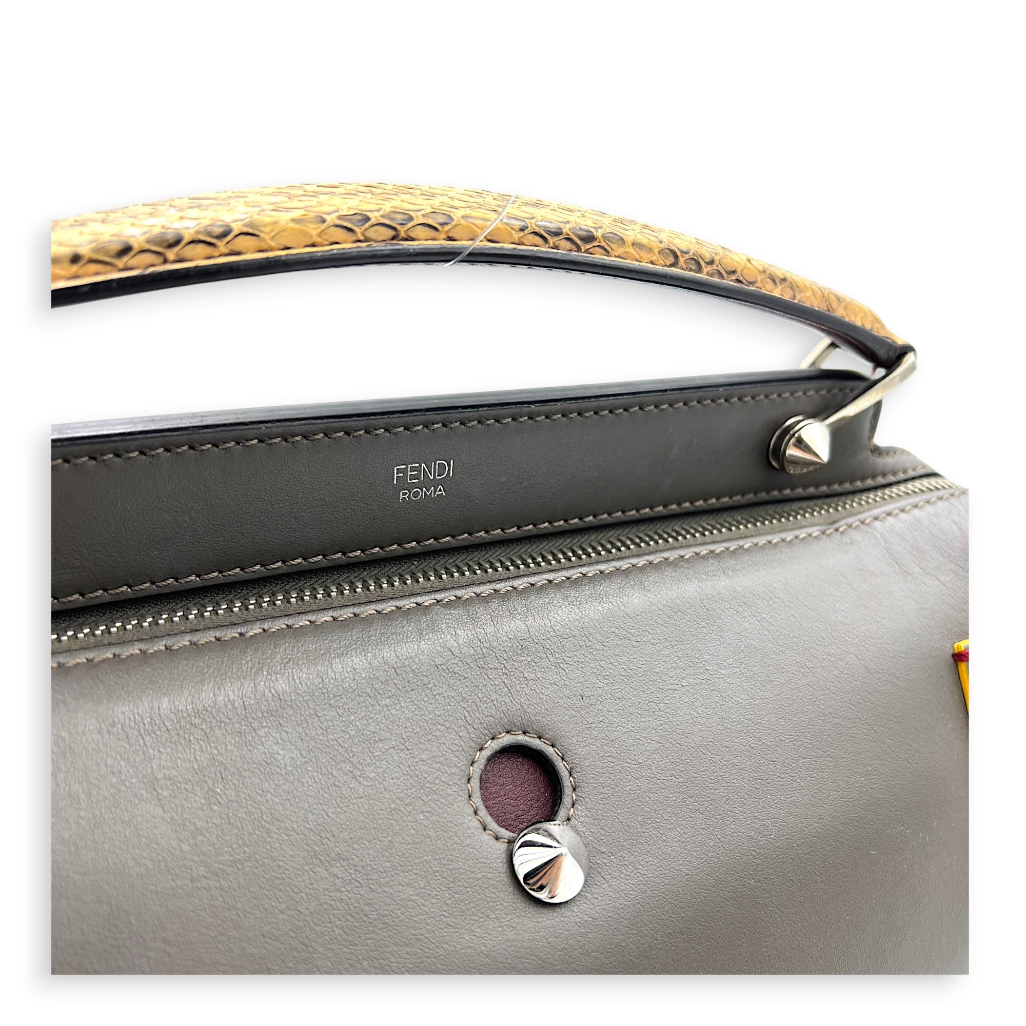 Dotcom Python Top Handle Bag Grey in Calfskin, Silver hardware