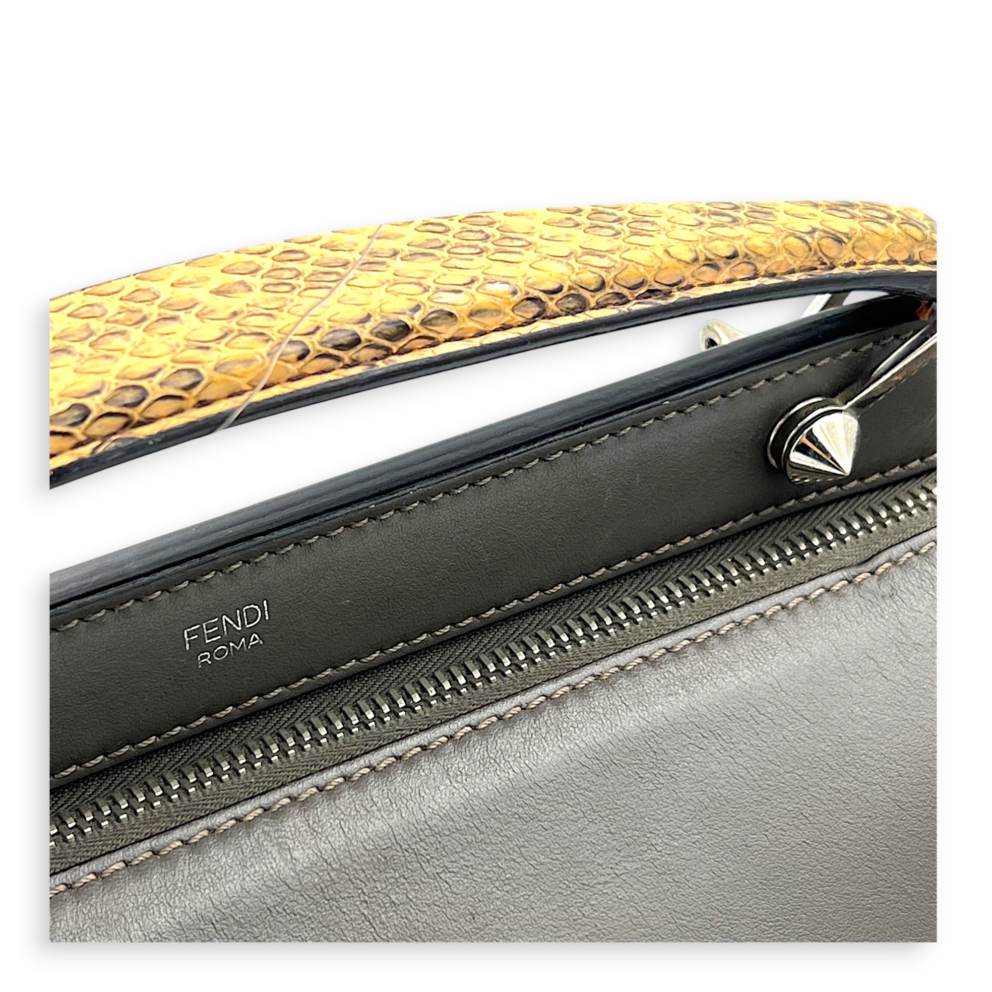 Dotcom Python Top Handle Bag Grey in Calfskin, Silver hardware