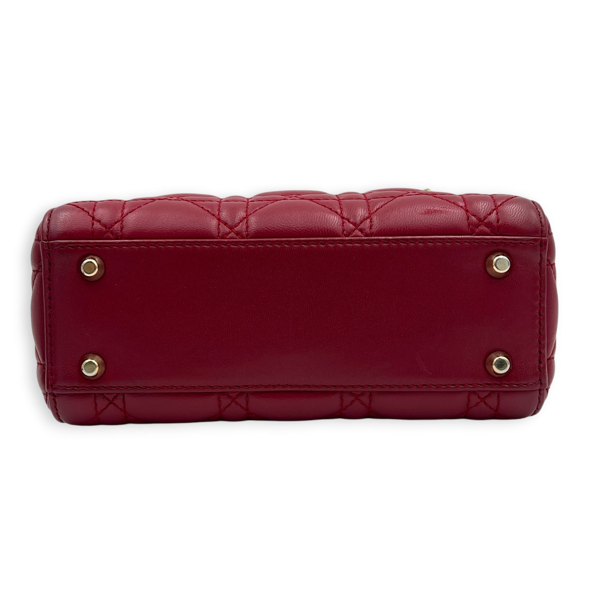Lady Dior Mini Red Top Handle Bag in Lambskin, Gold hardware