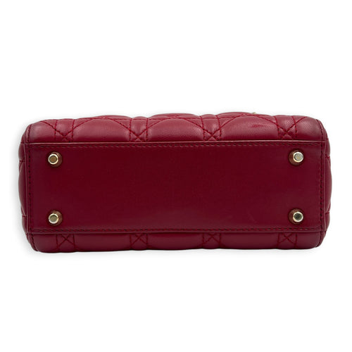 Lady Dior Mini Red Top Handle Bag in Lambskin, Gold hardware