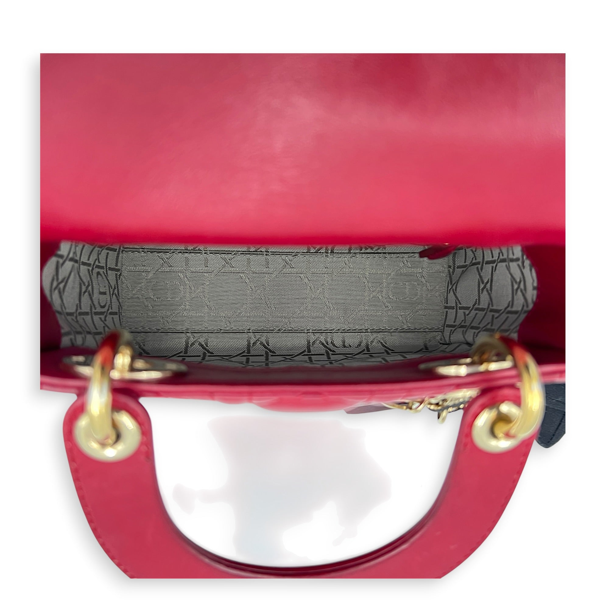 Lady Dior Mini Red Top Handle Bag in Lambskin, Gold hardware