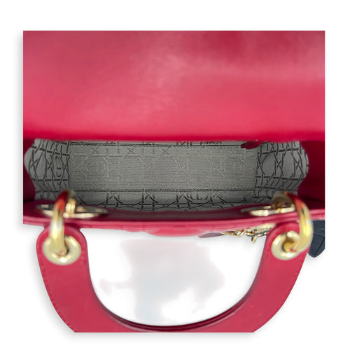 Lady Dior Mini Red Top Handle Bag in Lambskin, Gold hardware