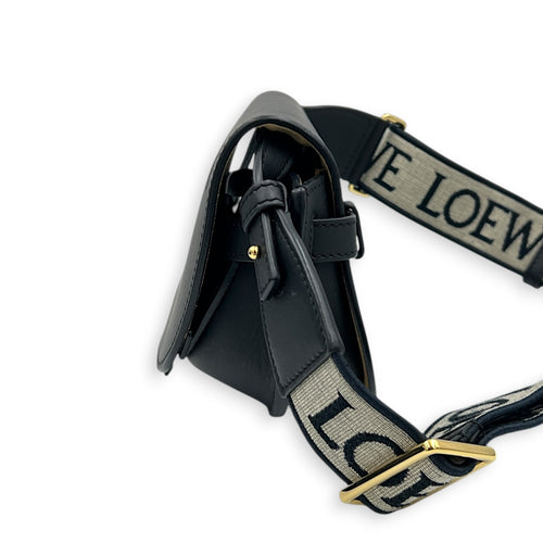 Gate Dual Blue Shoulder Bag in Calfskin, Gold hardware