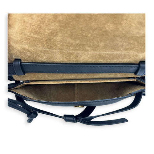 Gate Dual Blue Shoulder Bag in Calfskin, Gold hardware
