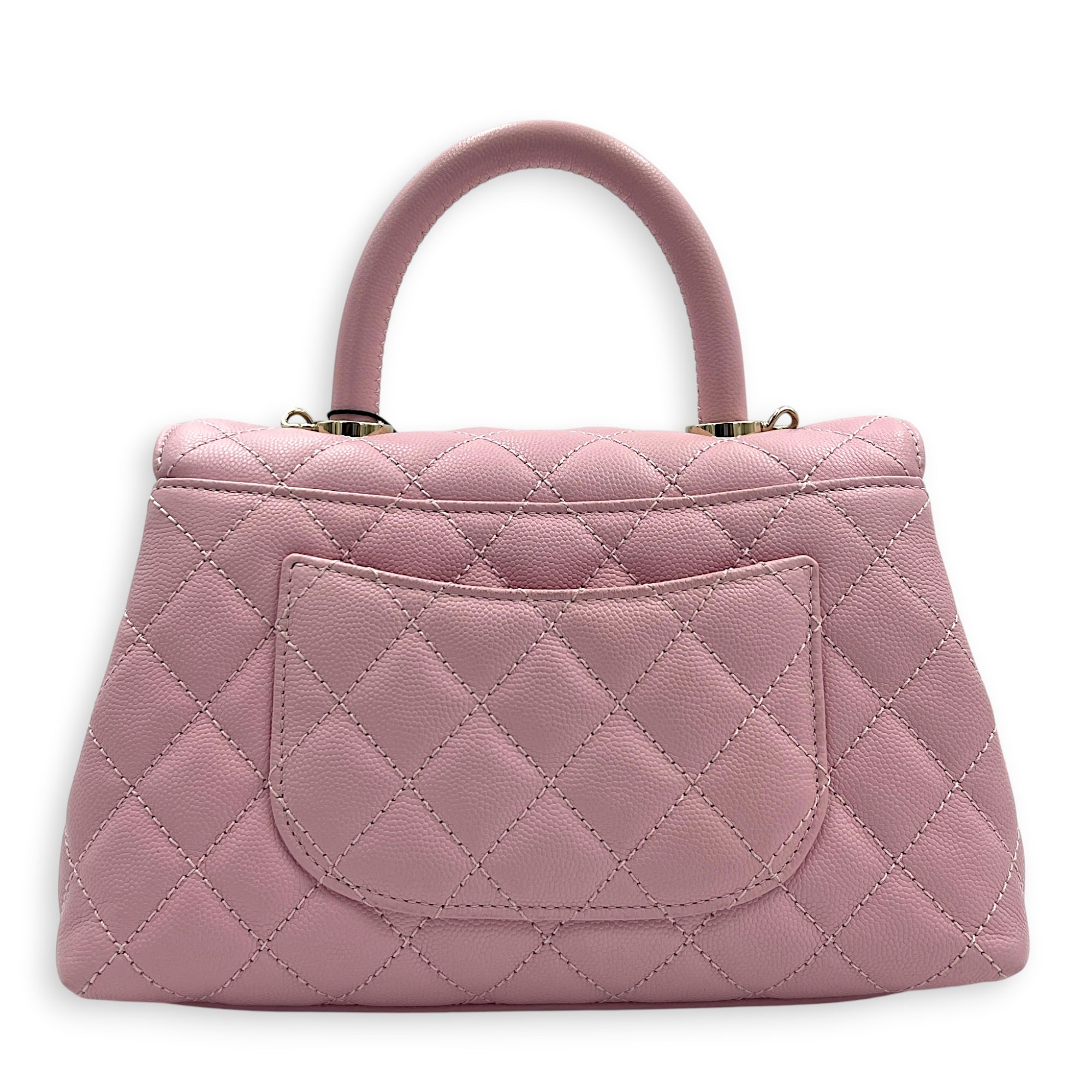 Coco Top Handle Bag Pink in Caviar Leather, Gold hardware