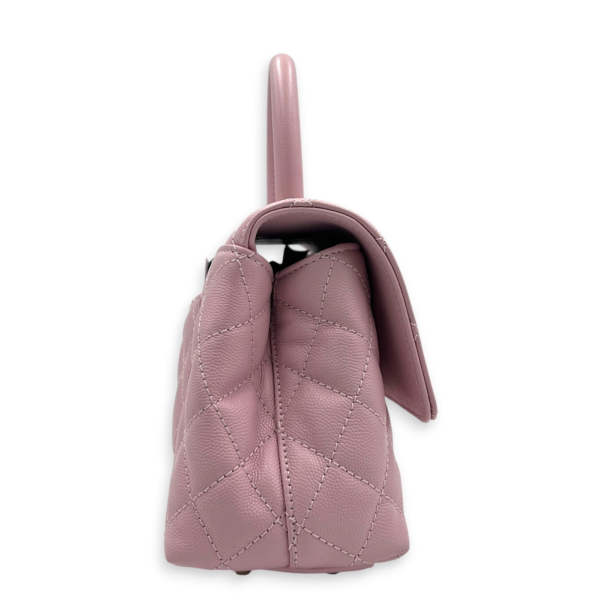 Coco Top Handle Bag Pink in Caviar Leather, Gold hardware