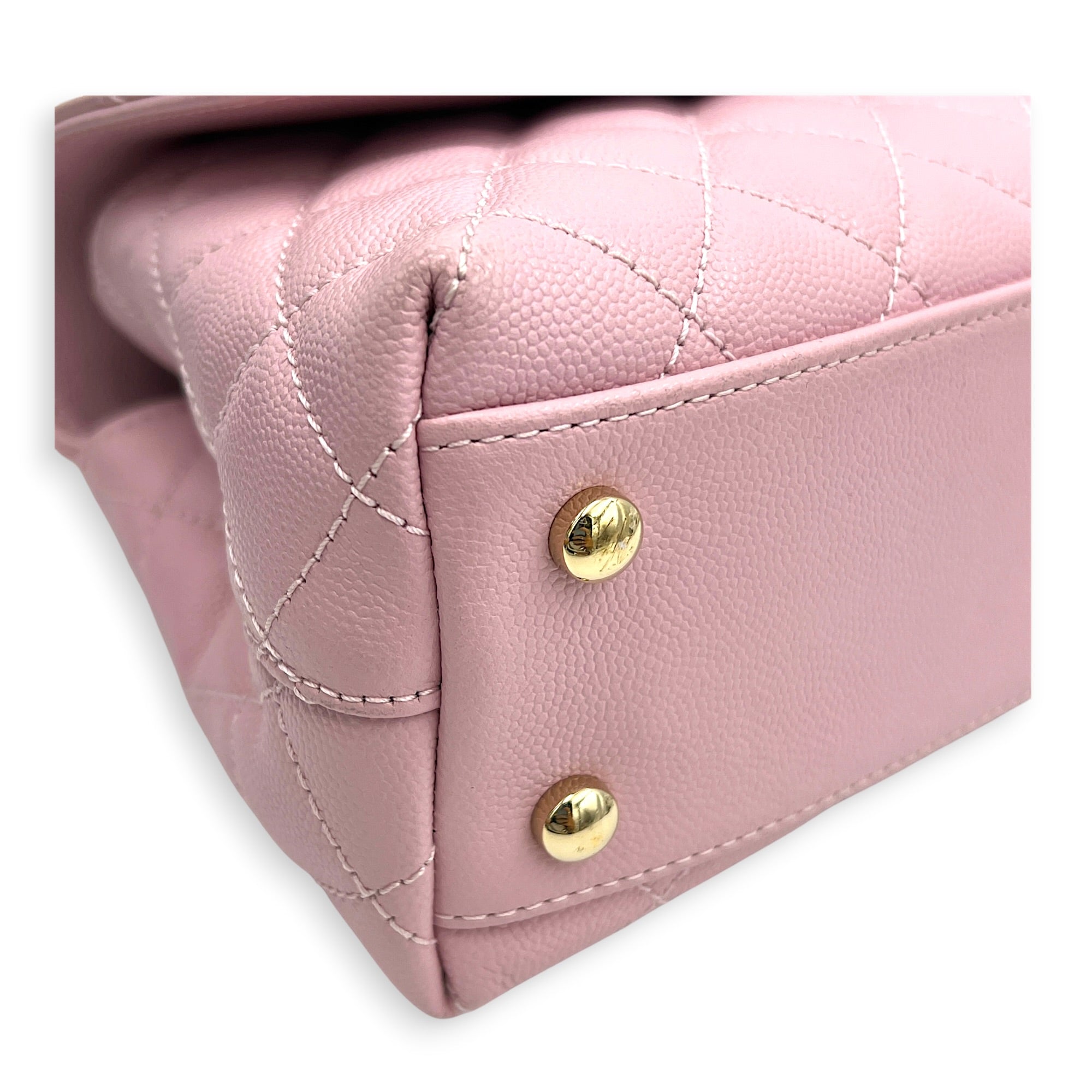Coco Top Handle Bag Pink in Caviar Leather, Gold hardware